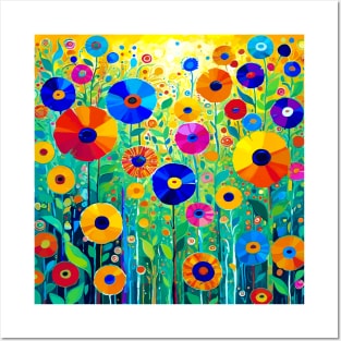 Colorful Flowers in a Sunny Garden Landscape Painting Posters and Art